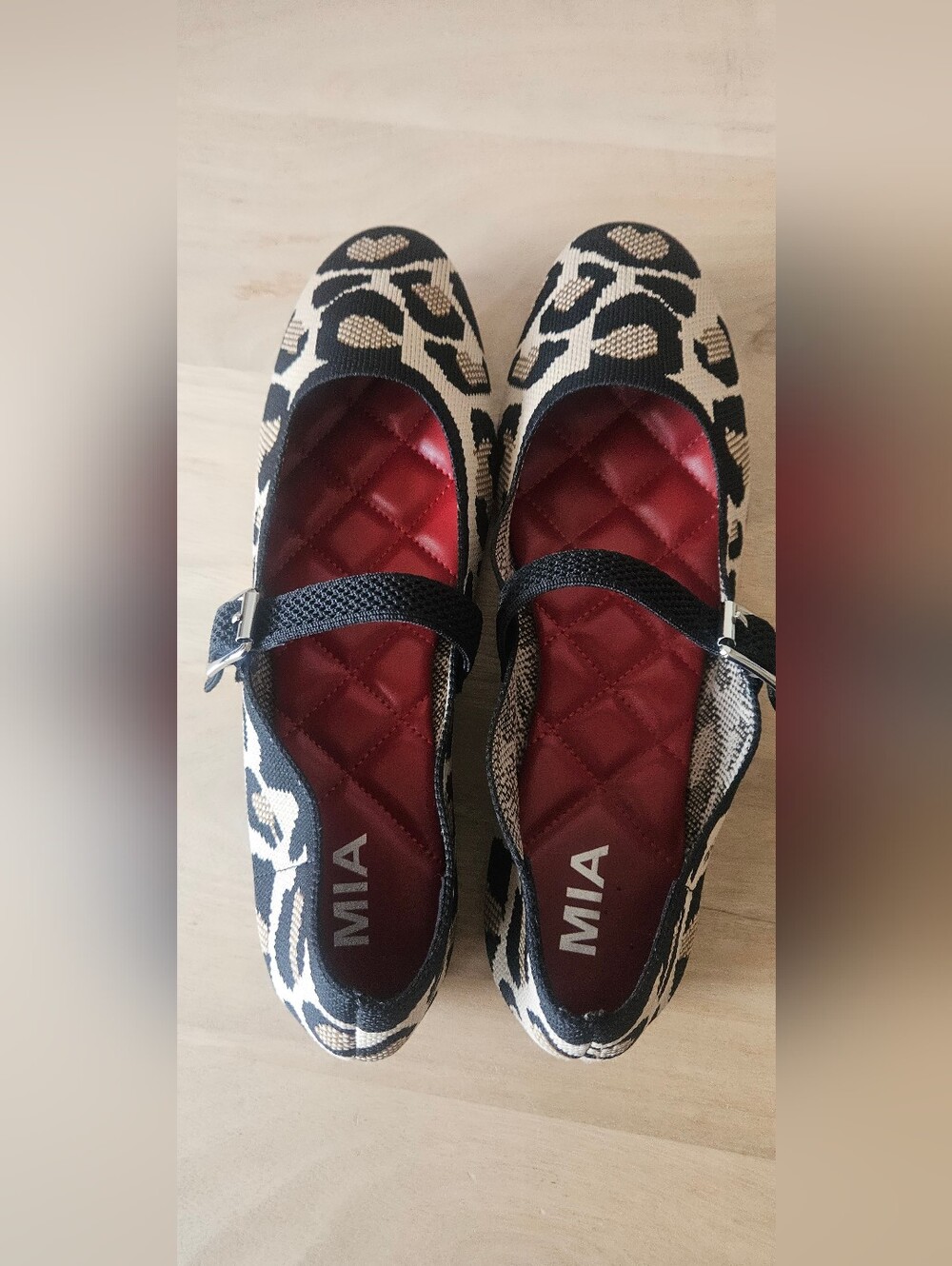 MIA Leopard-Print Mary Jane Flats with Red Quilted Insole
